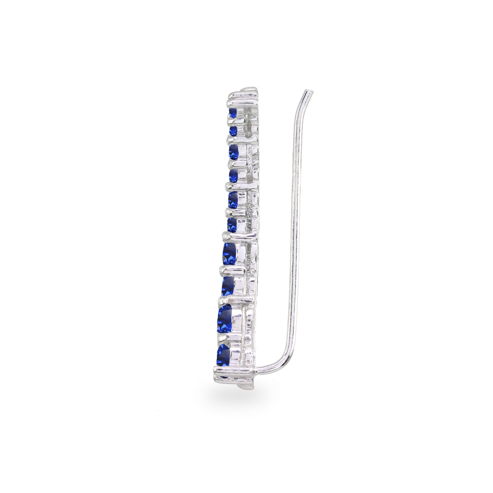 Sterling Silver Created Blue Sapphire Round Graduated Climber Crawler Earrings-2