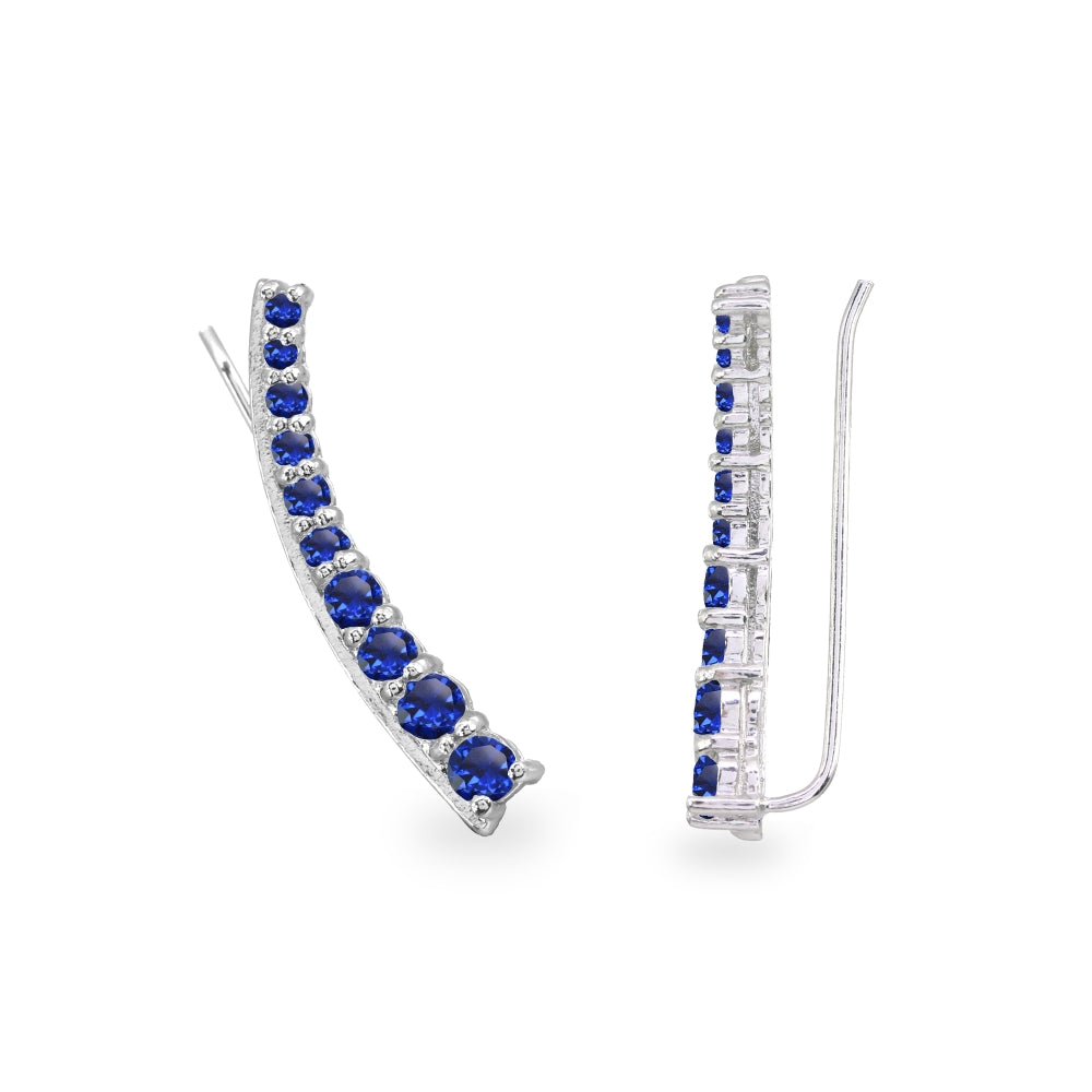 Sterling Silver Created Blue Sapphire Round Graduated Climber Crawler Earrings-3