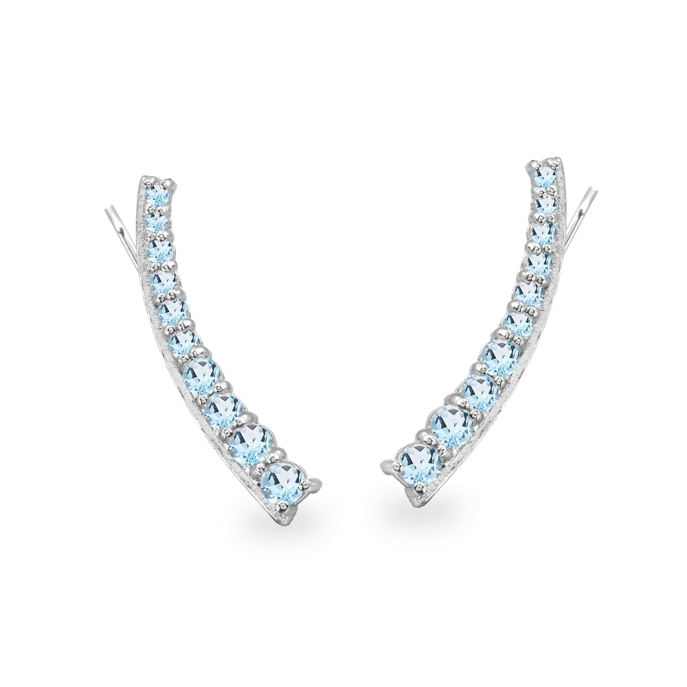 Sterling Silver Blue Topaz Round Graduated Climber Crawler Earrings