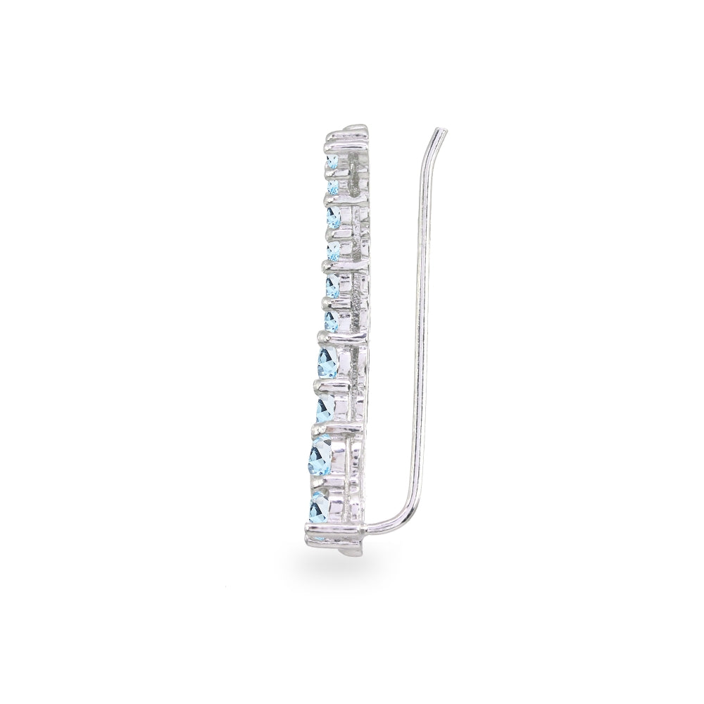 Sterling Silver Blue Topaz Round Graduated Climber Crawler Earrings-2