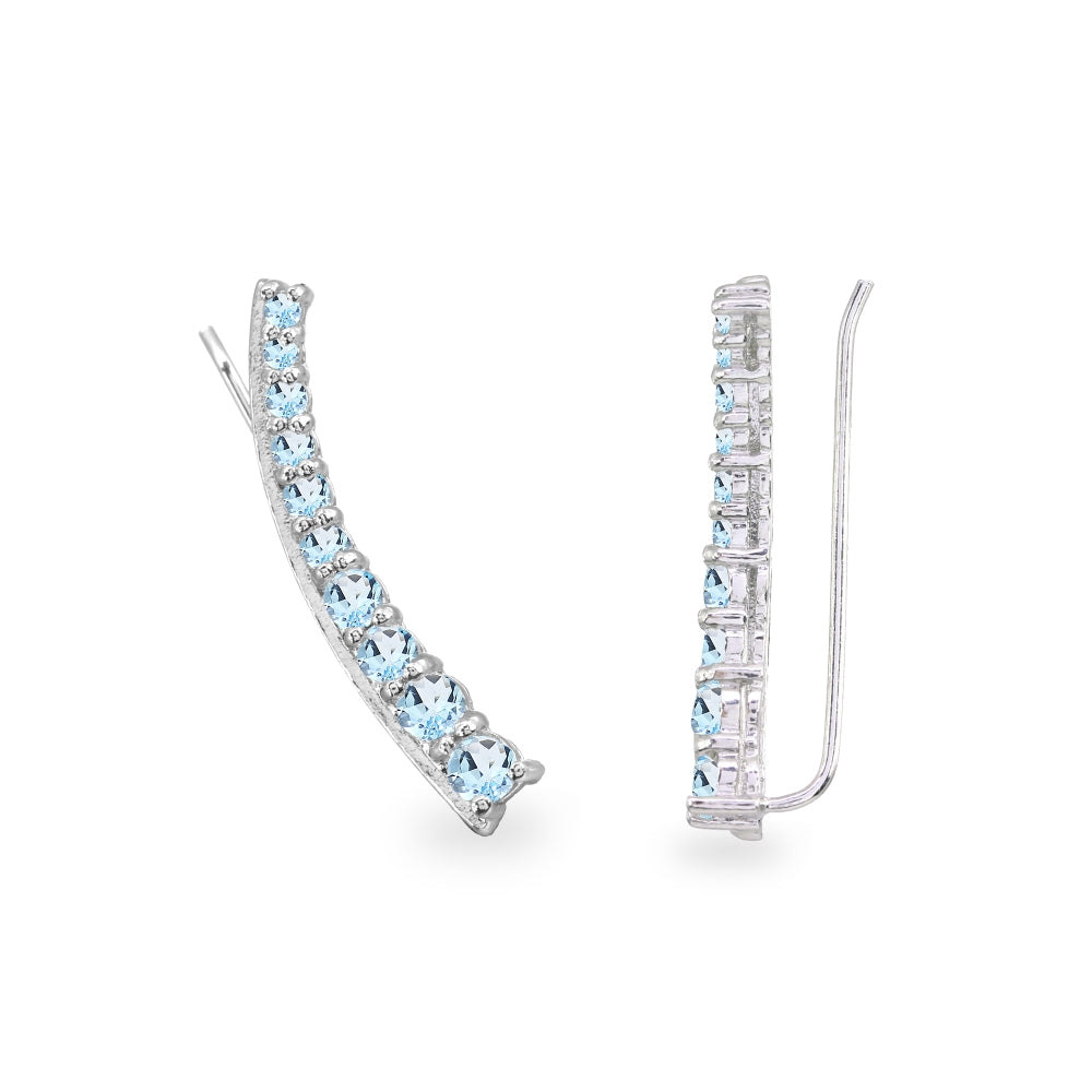 Sterling Silver Blue Topaz Round Graduated Climber Crawler Earrings-3