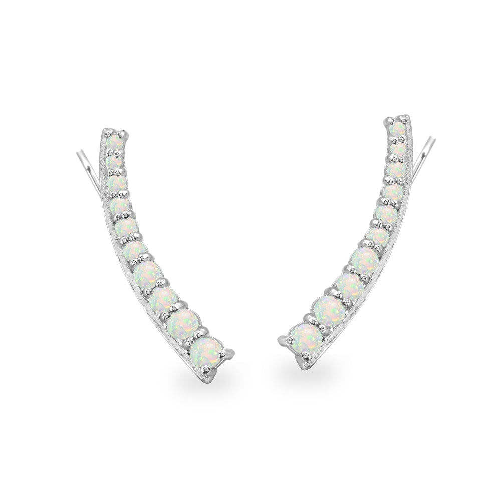 Sterling Silver Created Opal Round Graduated Climber Crawler Earrings