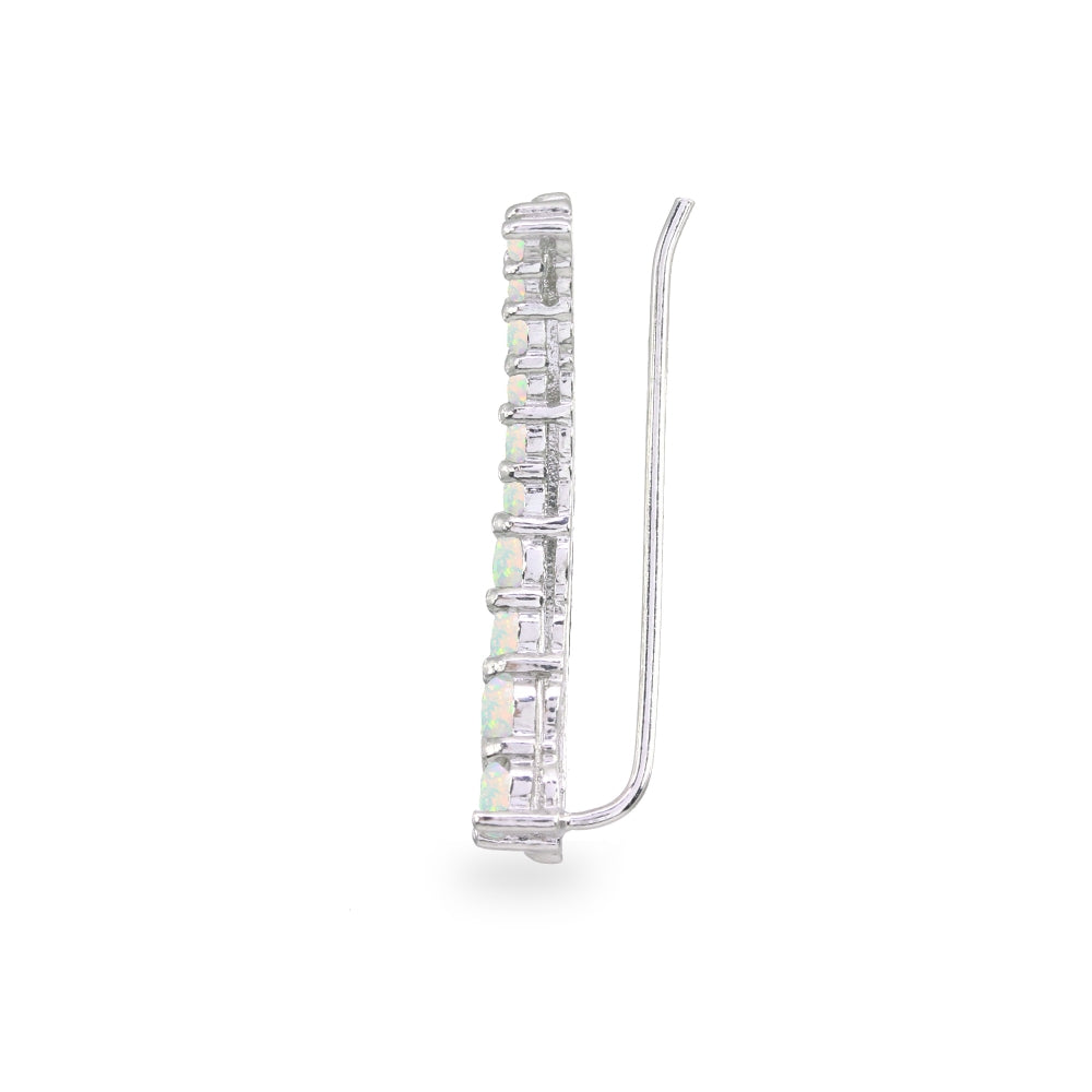 Sterling Silver Created Opal Round Graduated Climber Crawler Earrings-2