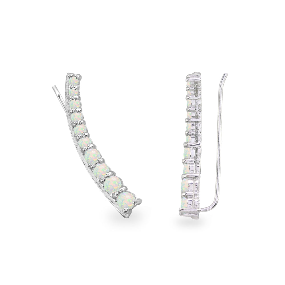 Sterling Silver Created Opal Round Graduated Climber Crawler Earrings-3