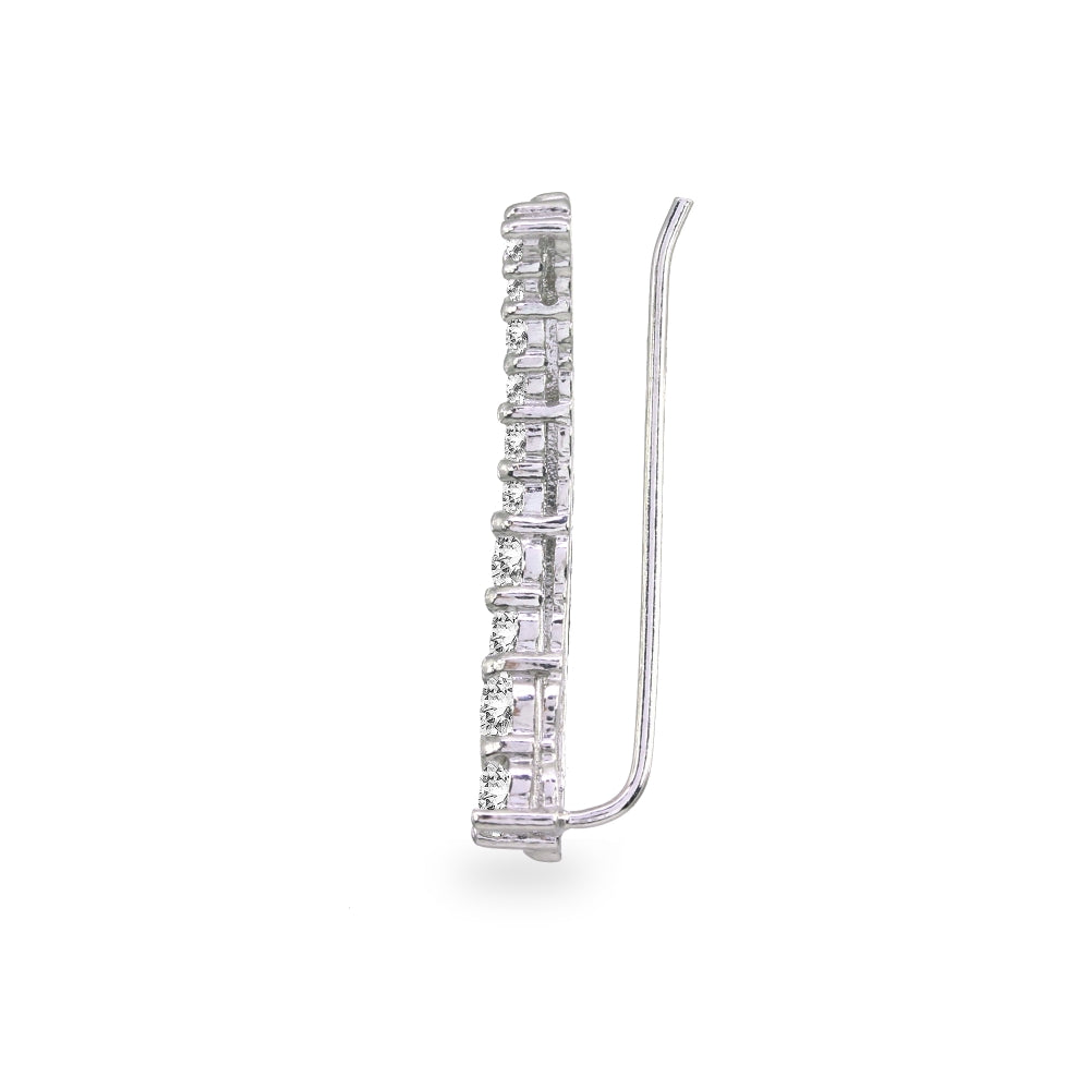 Sterling Silver White Topaz Round Graduated Climber Crawler Earrings-2