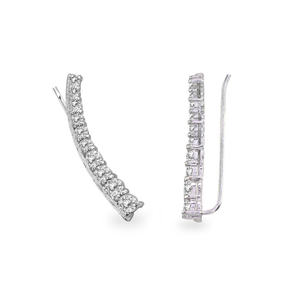 Sterling Silver White Topaz Round Graduated Climber Crawler Earrings-3