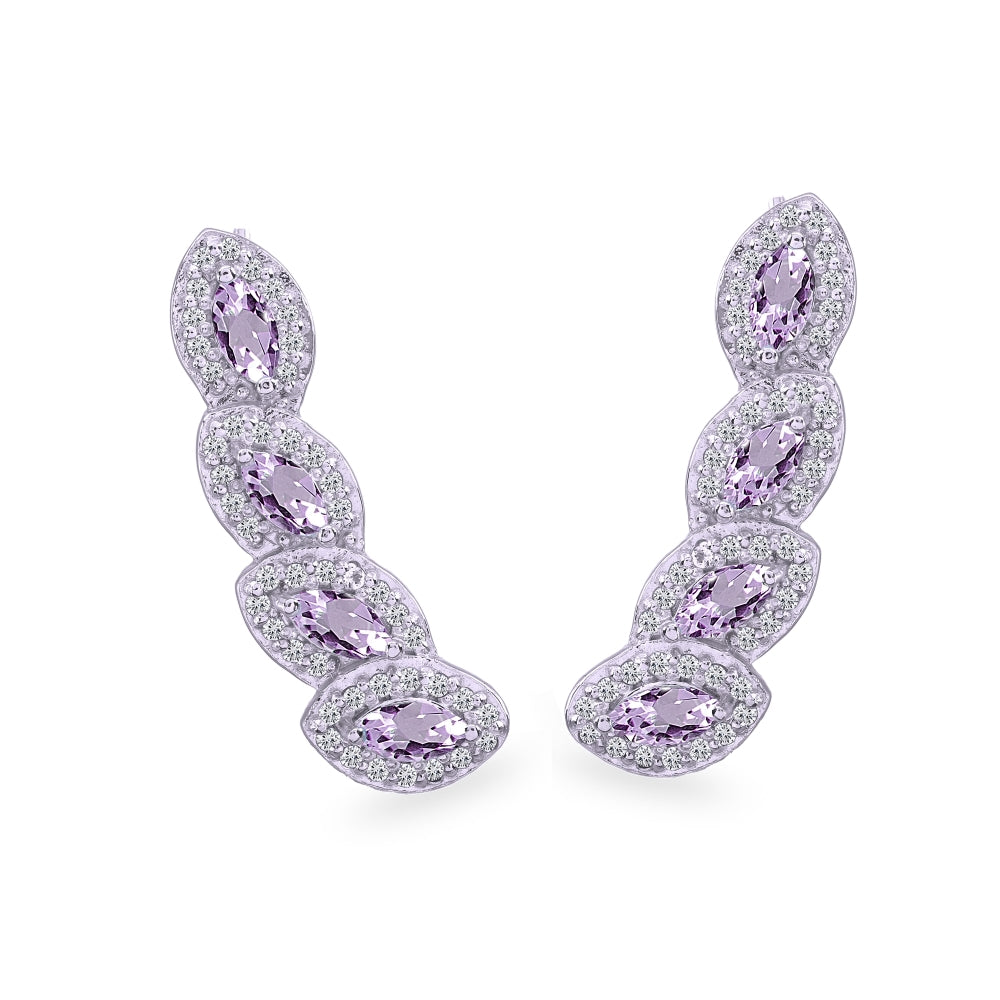 Sterling Silver Amethyst & White Topaz Marquise Halo Climber Crawler Earrings