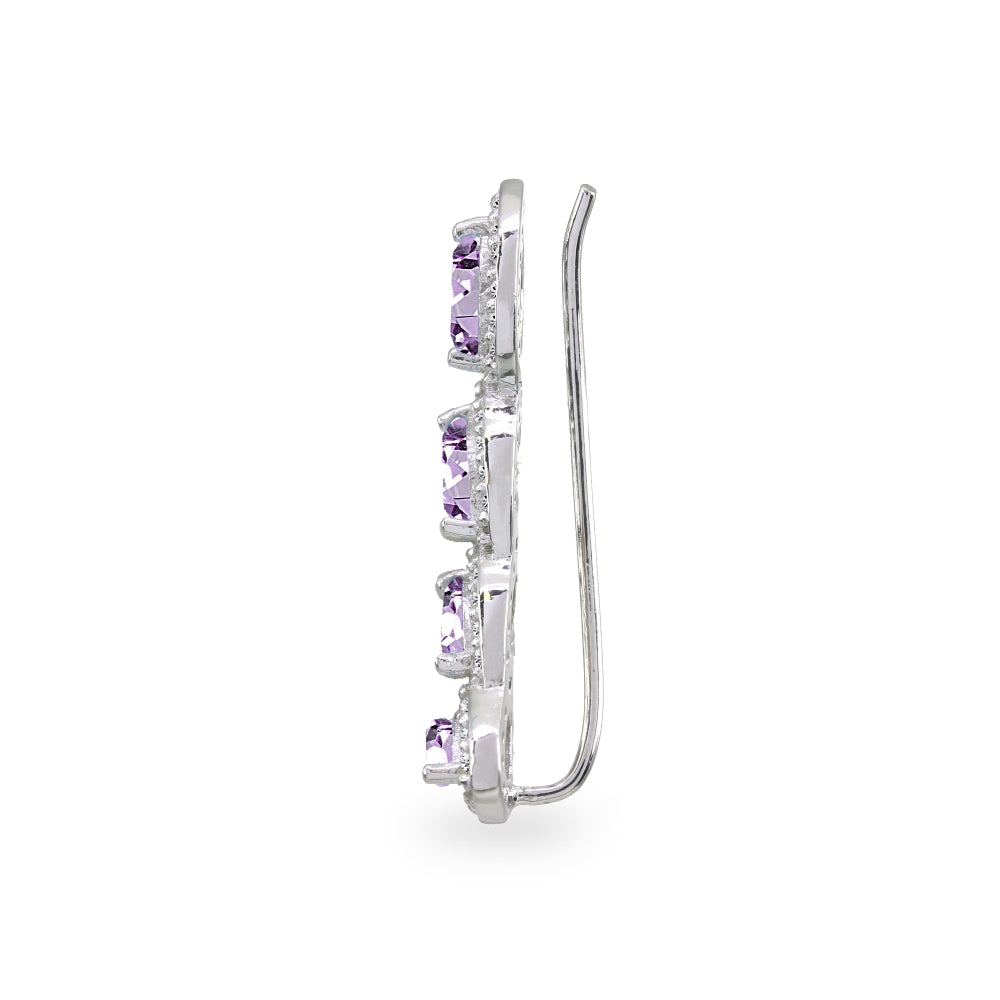 Sterling Silver Amethyst & White Topaz Marquise Halo Climber Crawler Earrings-2
