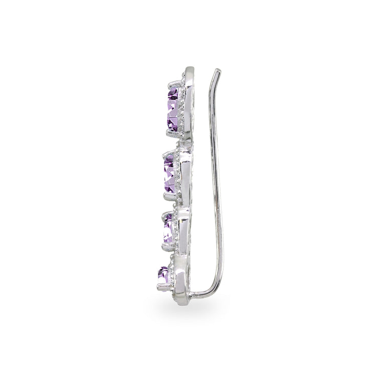 Sterling Silver Amethyst & White Topaz Marquise Halo Climber Crawler Earrings