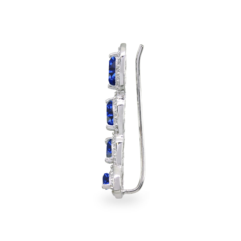 Sterling Silver Created Blue Sapphire & White Topaz Marquise Halo Climber Crawler Earrings-2