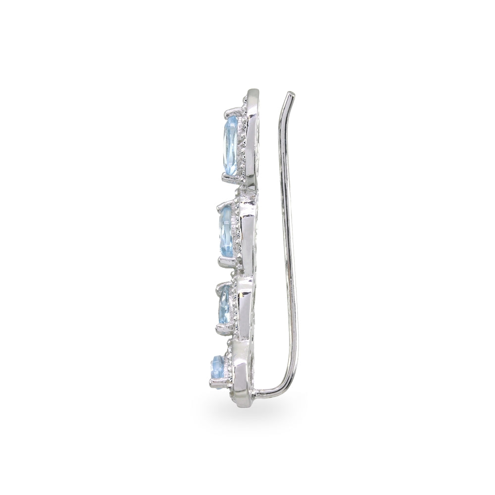 Sterling Silver Blue & White Topaz Marquise Halo Climber Crawler Earrings-2