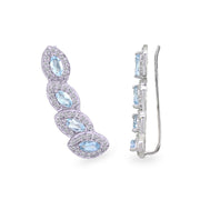 Sterling Silver Blue & White Topaz Marquise Halo Climber Crawler Earrings