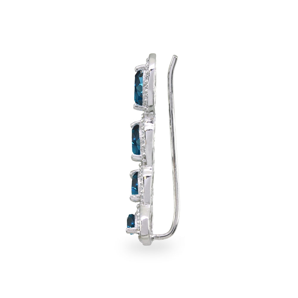 Sterling Silver London Blue & White Topaz Marquise Halo Climber Crawler Earrings-2