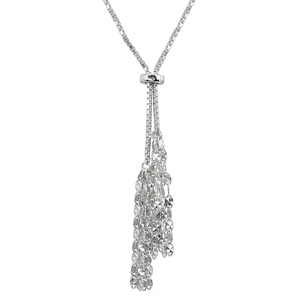 Sterling Silver Flat Fashion-Link Chain Layered Tassel Adjustable Bolo Bracelet-2