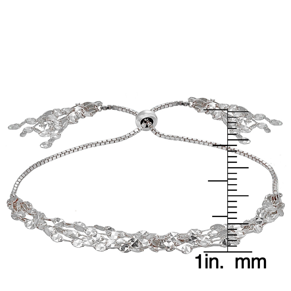 Sterling Silver Flat Fashion-Link Chain Layered Tassel Adjustable Bolo Bracelet-3