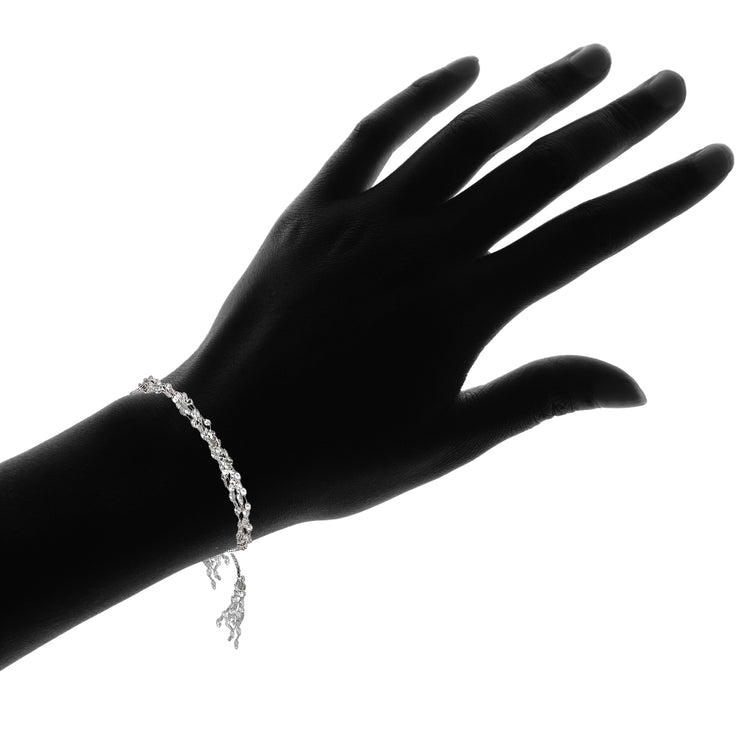 Sterling Silver Flat Fashion-Link Chain Layered Tassel Adjustable Bolo Bracelet