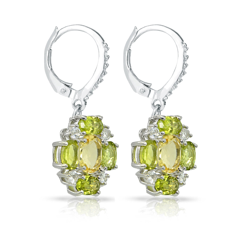 Sterling Silver Citrine and Peridot Oval Leverback Earrings with White Topaz Accents-3