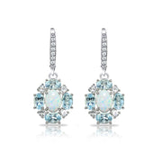 Sterling Silver Created Opal and Blue Topaz Oval Leverback Earrings with White Topaz Accents