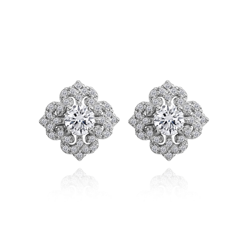 Sterling Silver Cubic Zirconia Fleur De Lis Stud Earrings-2