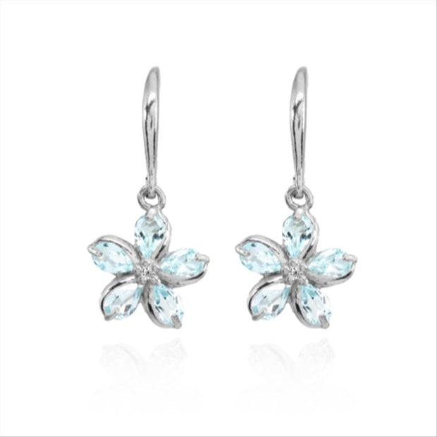 Sterling Silver Blue Topaz Polished Flower Dangle Leverback Earrings