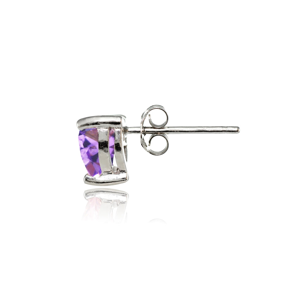 Sterling Silver Created Amethyst 6mm Heart Stud Earrings