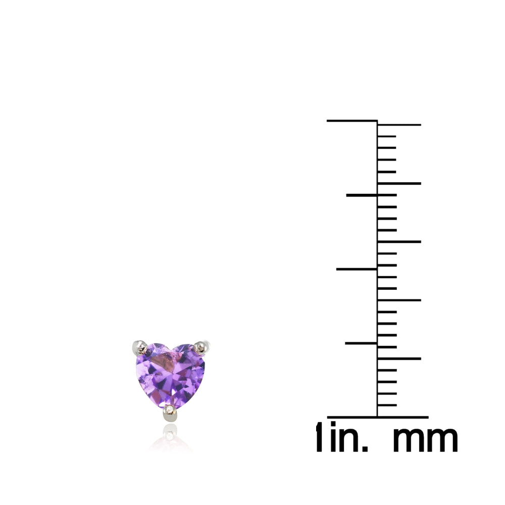 Sterling Silver Created Amethyst 6mm Heart Stud Earrings-2