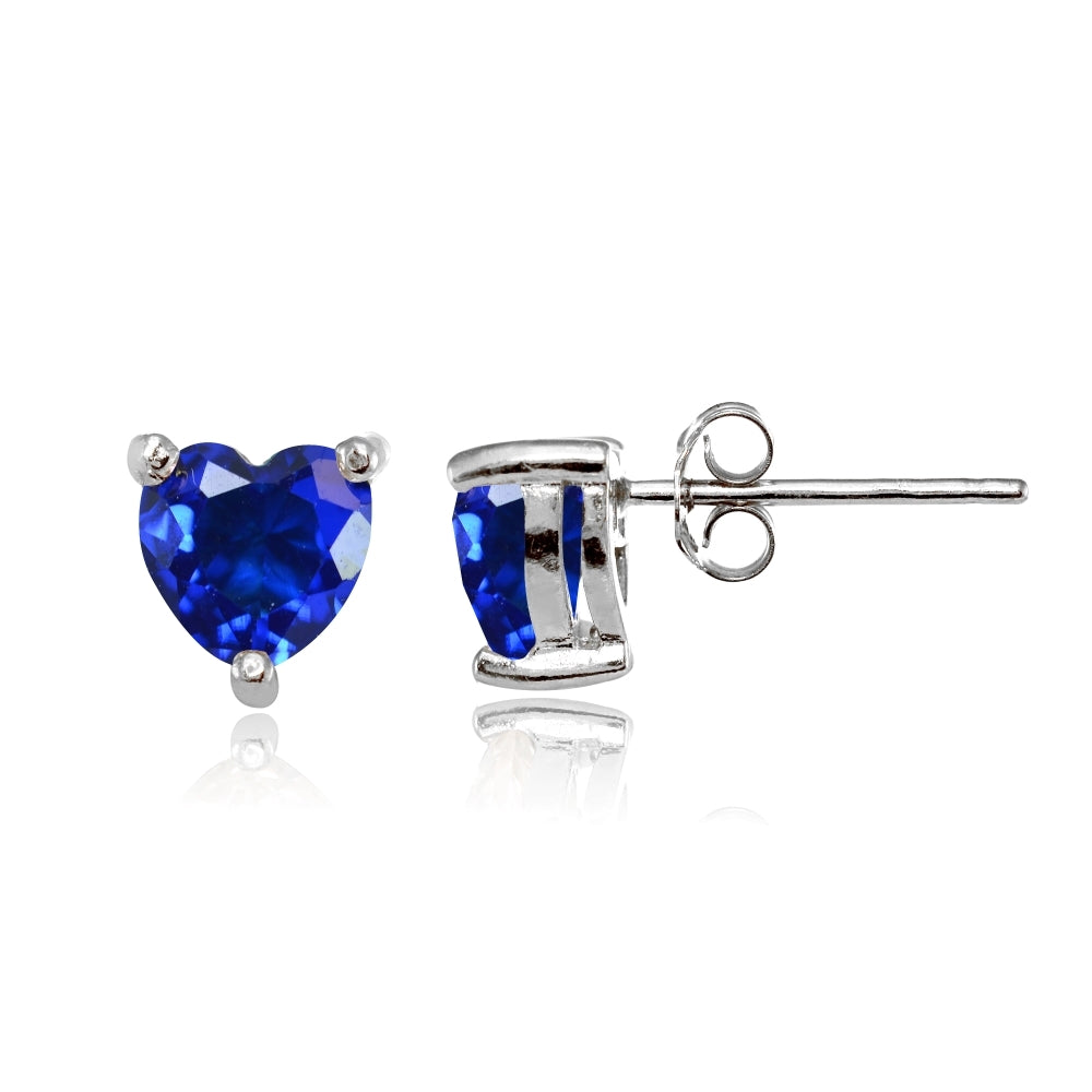 Sterling Silver Created Blue Sapphire 6mm Heart Stud Earrings