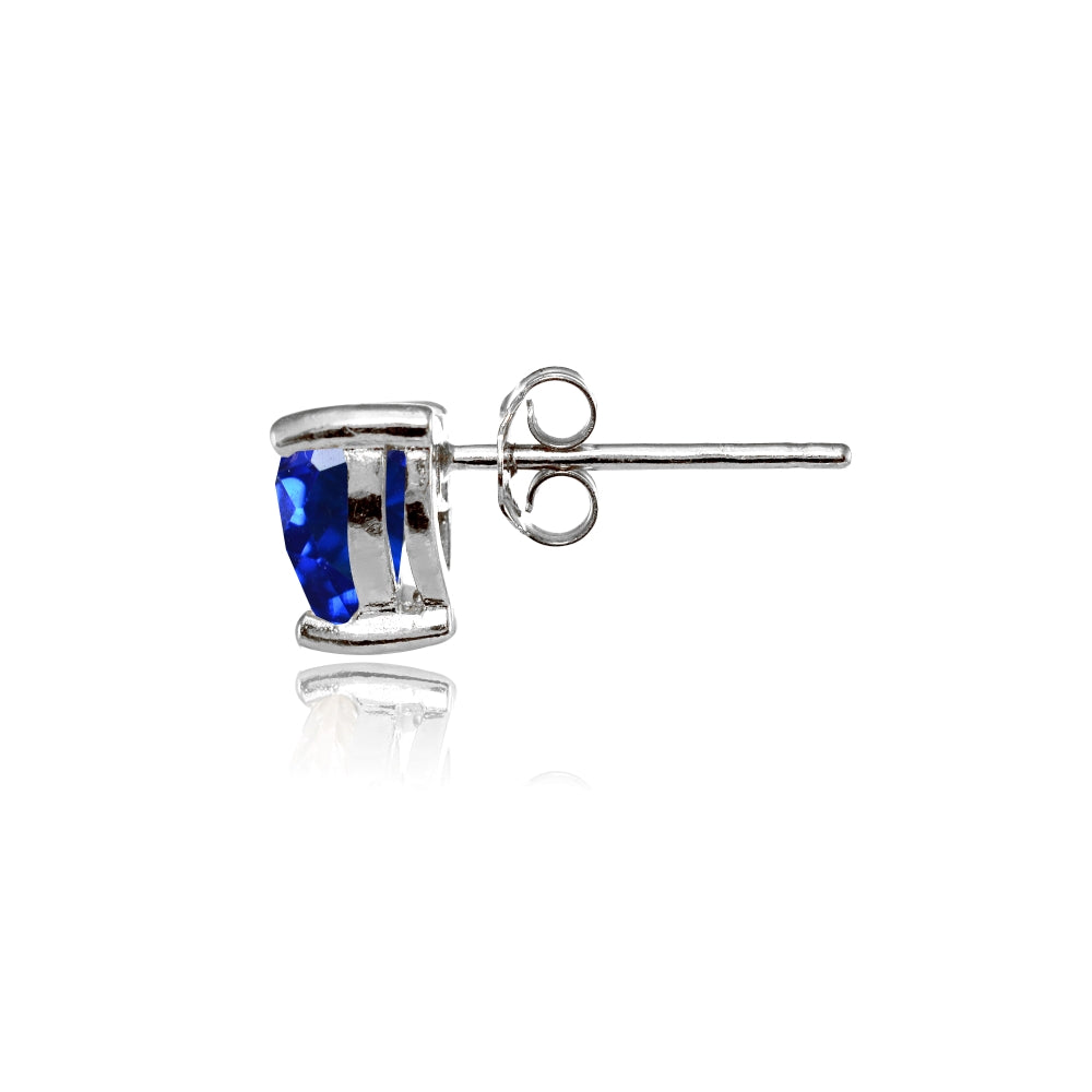 Sterling Silver Created Blue Sapphire 6mm Heart Stud Earrings-2