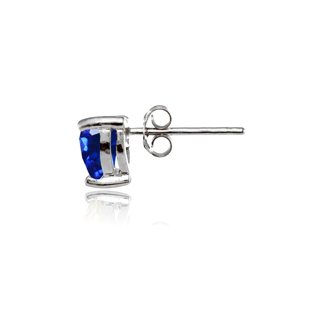 Sterling Silver Created Blue Sapphire 6mm Heart Stud Earrings