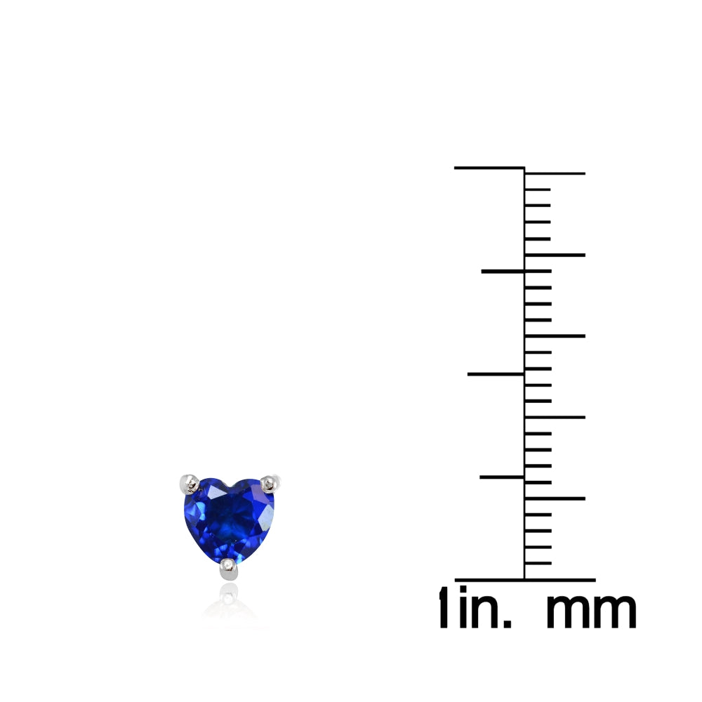 Sterling Silver Created Blue Sapphire 6mm Heart Stud Earrings-3