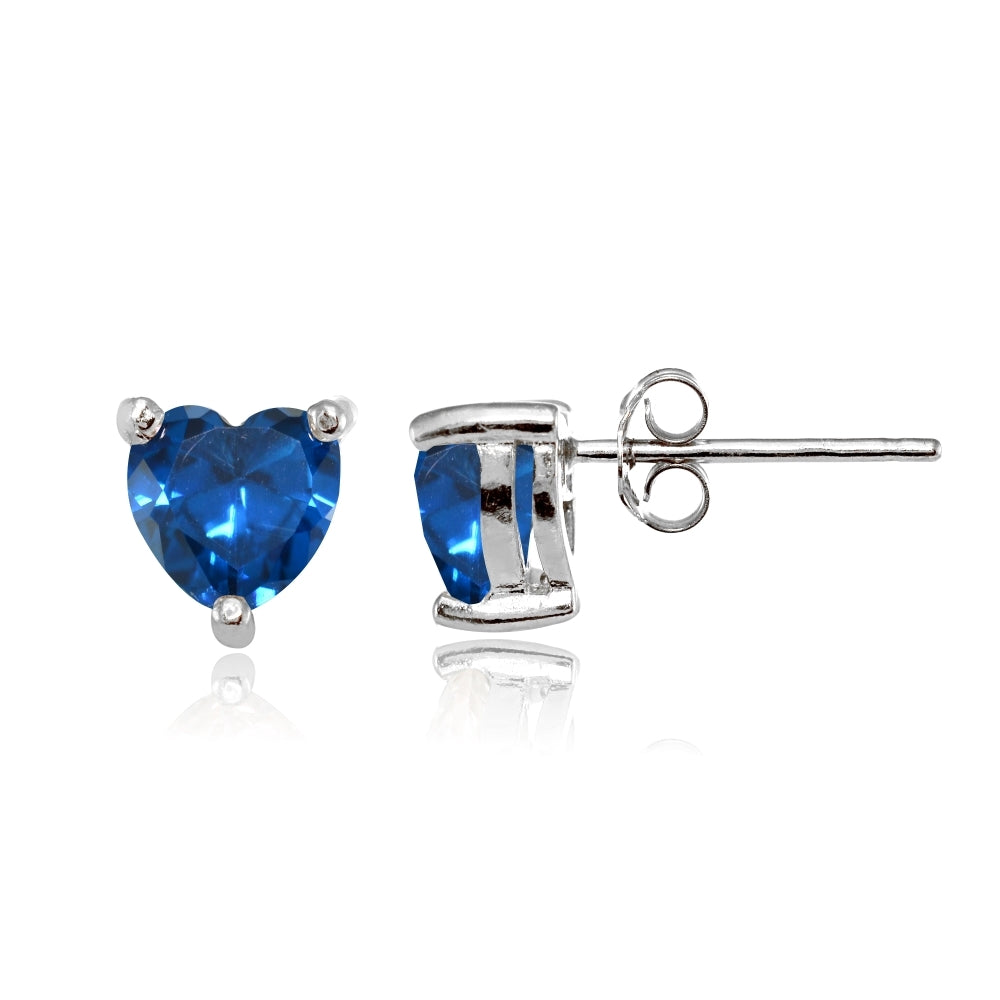 Sterling Silver Created London Blue Topaz 6mm Heart Stud Earrings