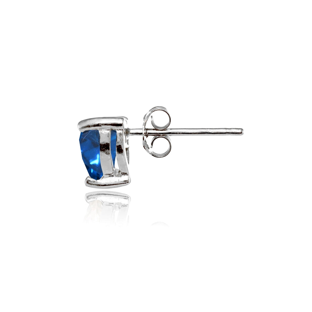 Sterling Silver Created London Blue Topaz 6mm Heart Stud Earrings-2