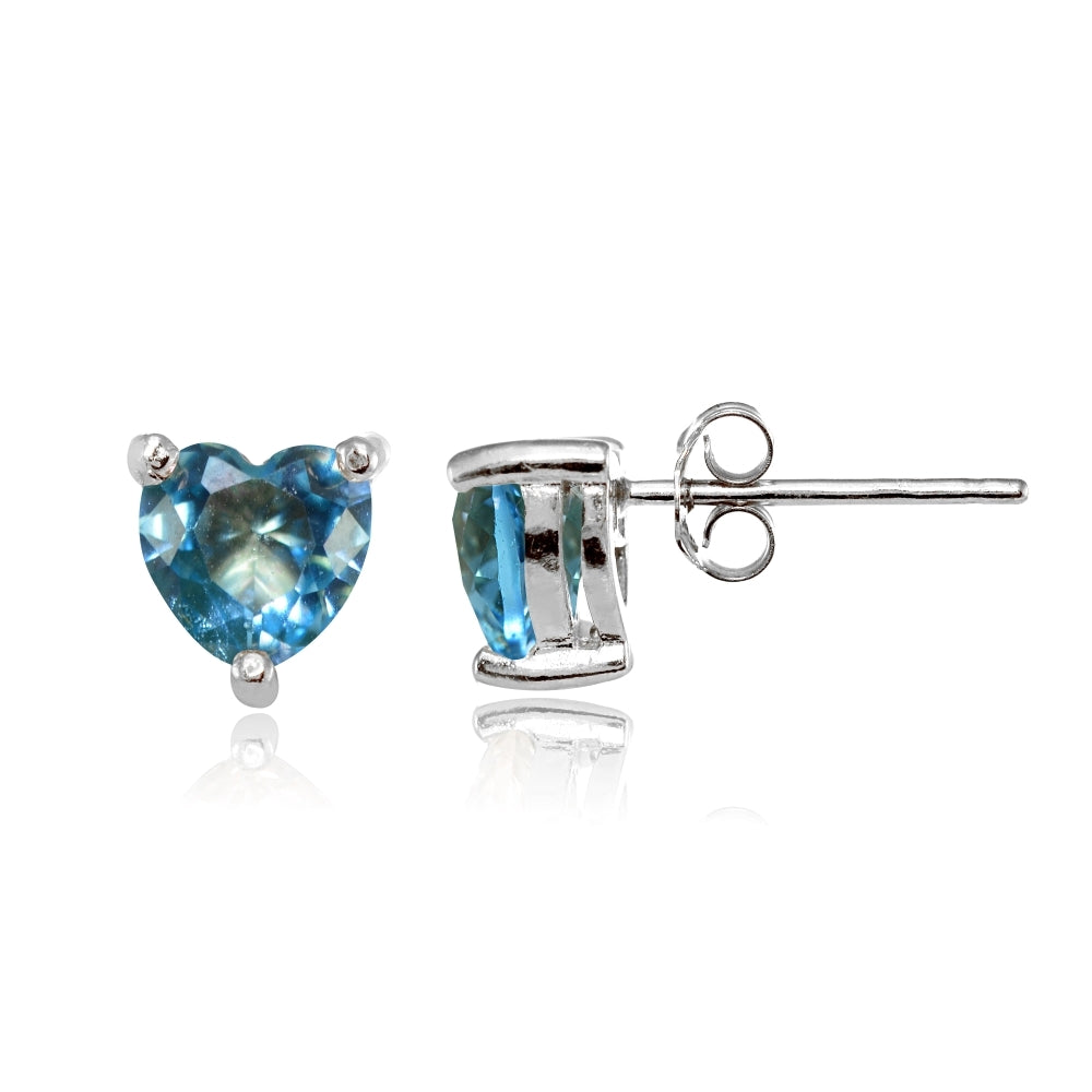 Sterling Silver Created Blue Topaz 6mm Heart Stud Earrings