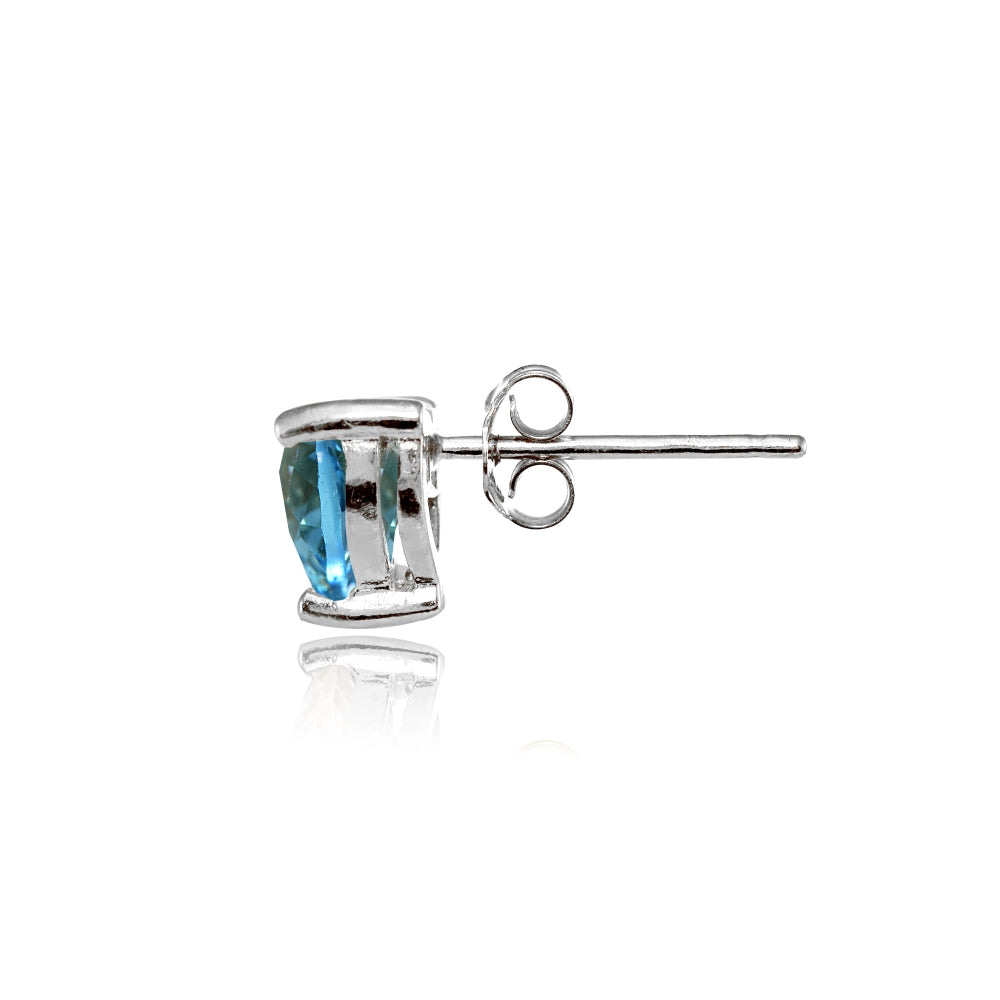 Sterling Silver Created Blue Topaz 6mm Heart Stud Earrings-2