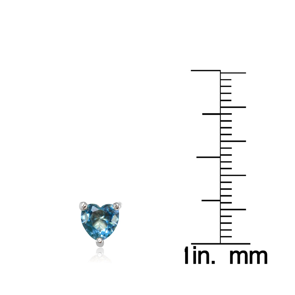 Sterling Silver Created Blue Topaz 6mm Heart Stud Earrings-3