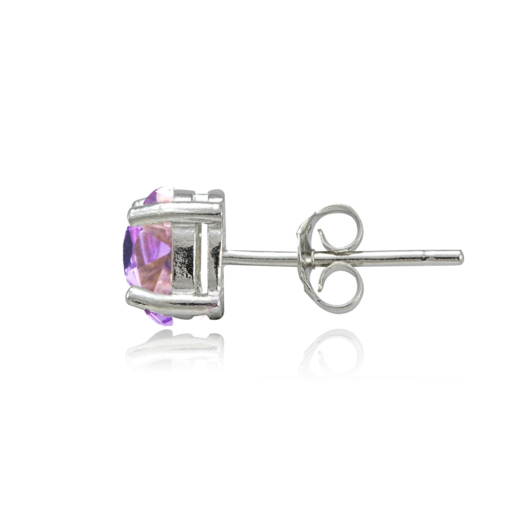 Sterling Silver Created Amethyst 7x5mm Oval Stud Earrings-2