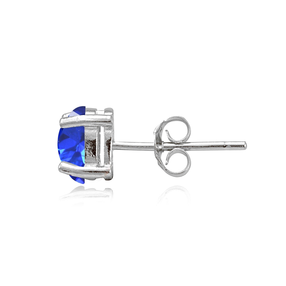 Sterling Silver Created Blue Sapphire 7x5mm Oval Stud Earrings-2