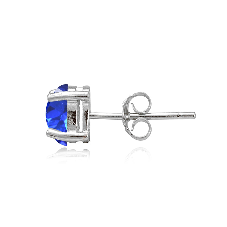 Sterling Silver Created Blue Sapphire 7x5mm Oval Stud Earrings
