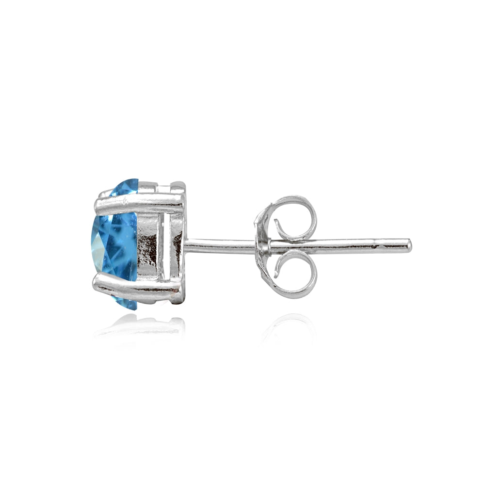 Sterling Silver Created Blue Topaz 7x5mm Oval Stud Earrings-2