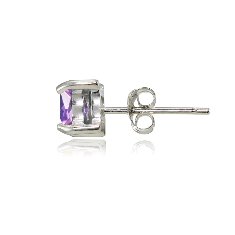 Sterling Silver Created Amethyst 5mm Princess-cut Stud Earrings-2