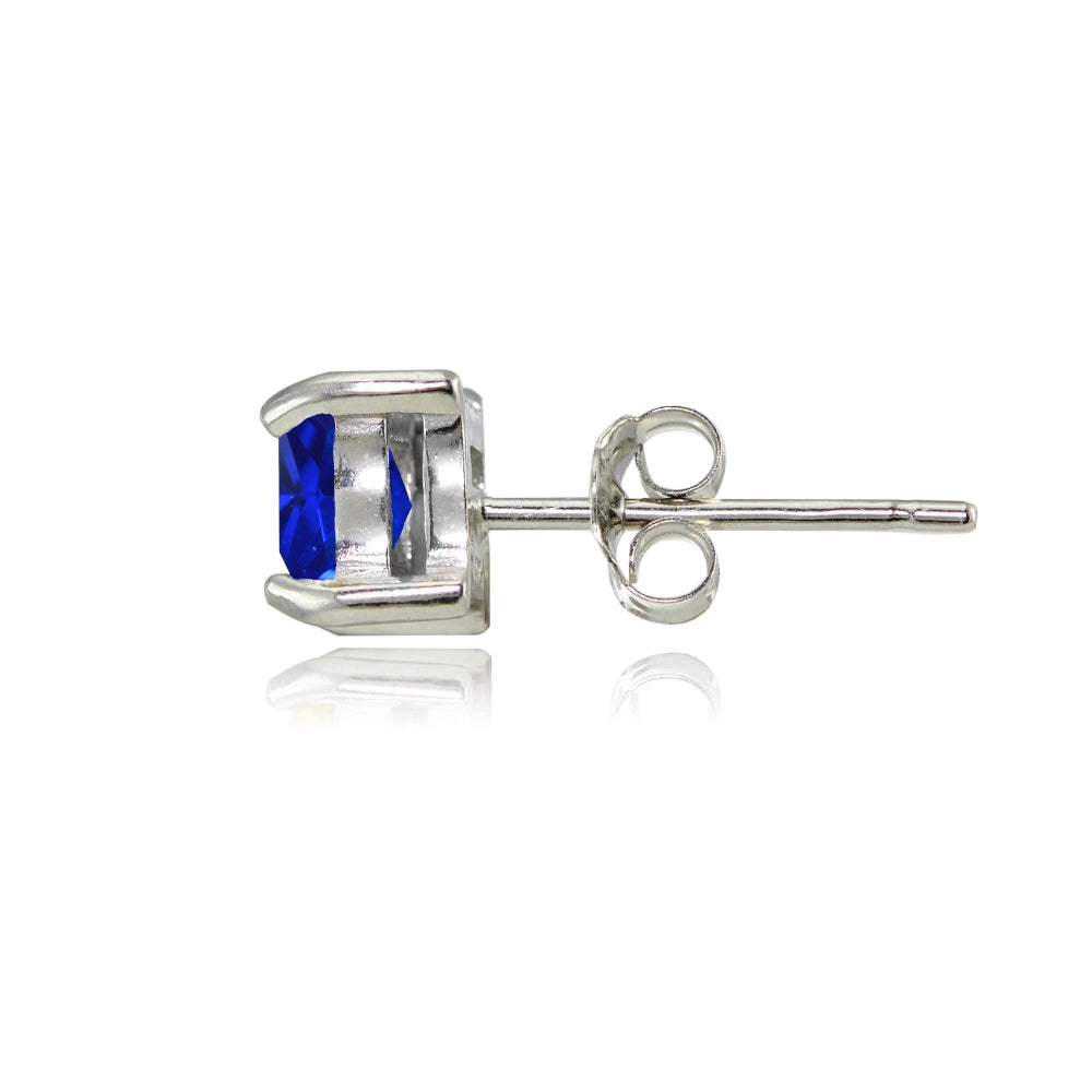 Sterling Silver Created Blue Sapphire 5mm Princess-cut Stud Earrings-2