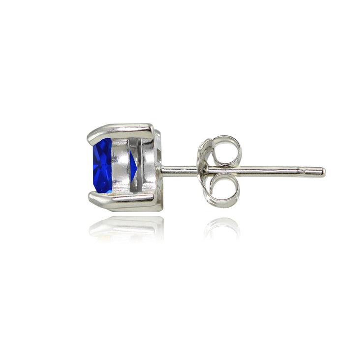 Sterling Silver Created Blue Sapphire 5mm Princess-cut Stud Earrings