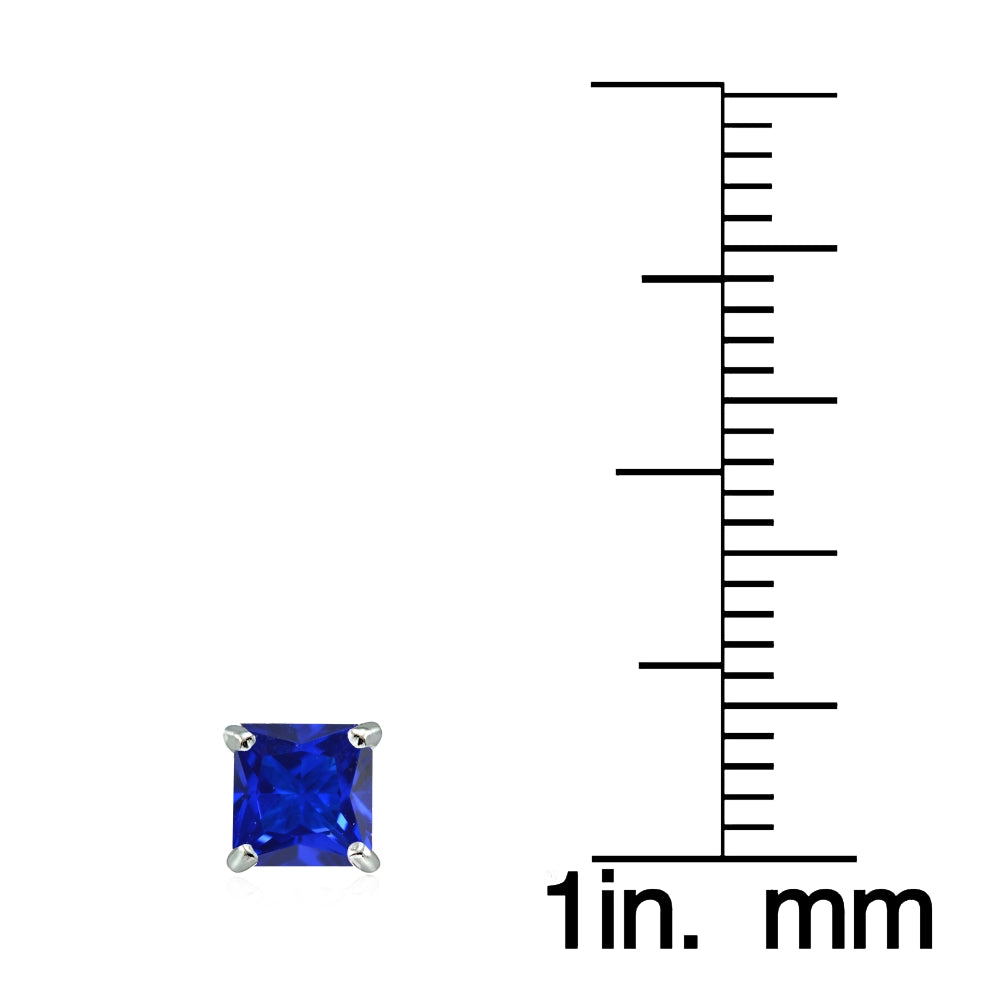 Sterling Silver Created Blue Sapphire 5mm Princess-cut Stud Earrings-3