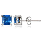 Sterling Silver Created London Blue Topaz 5mm Princess-cut Stud Earrings