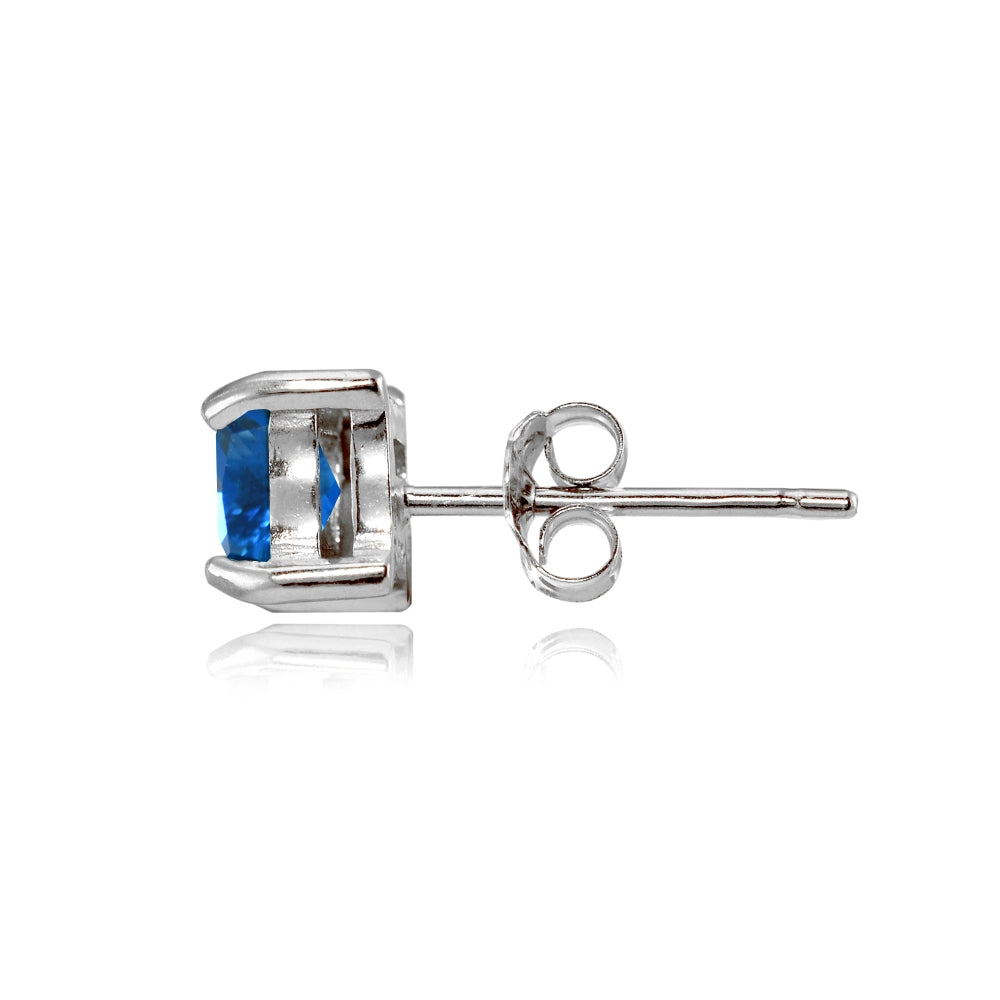 Sterling Silver Created London Blue Topaz 5mm Princess-cut Stud Earrings-2