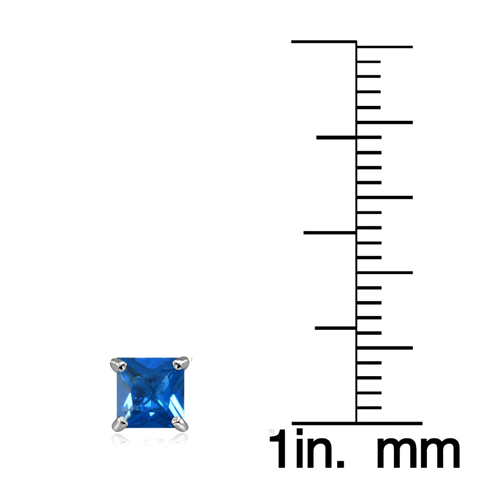 Sterling Silver Created London Blue Topaz 5mm Princess-cut Stud Earrings-3