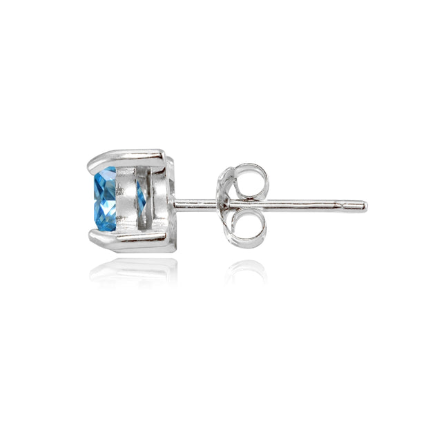 Sterling Silver Created Blue Topaz 5mm Princess-cut Stud Earrings