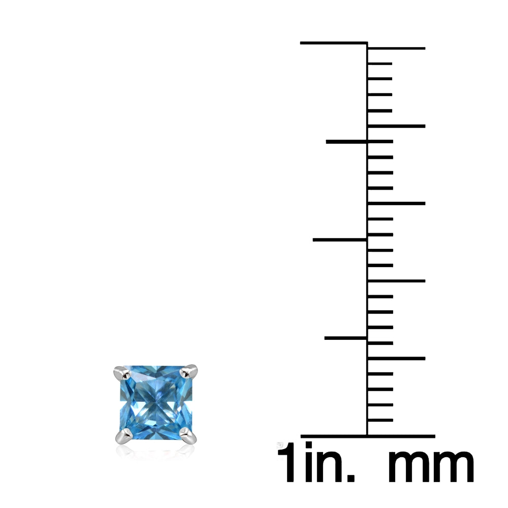 Sterling Silver Created Blue Topaz 5mm Princess-cut Stud Earrings-3