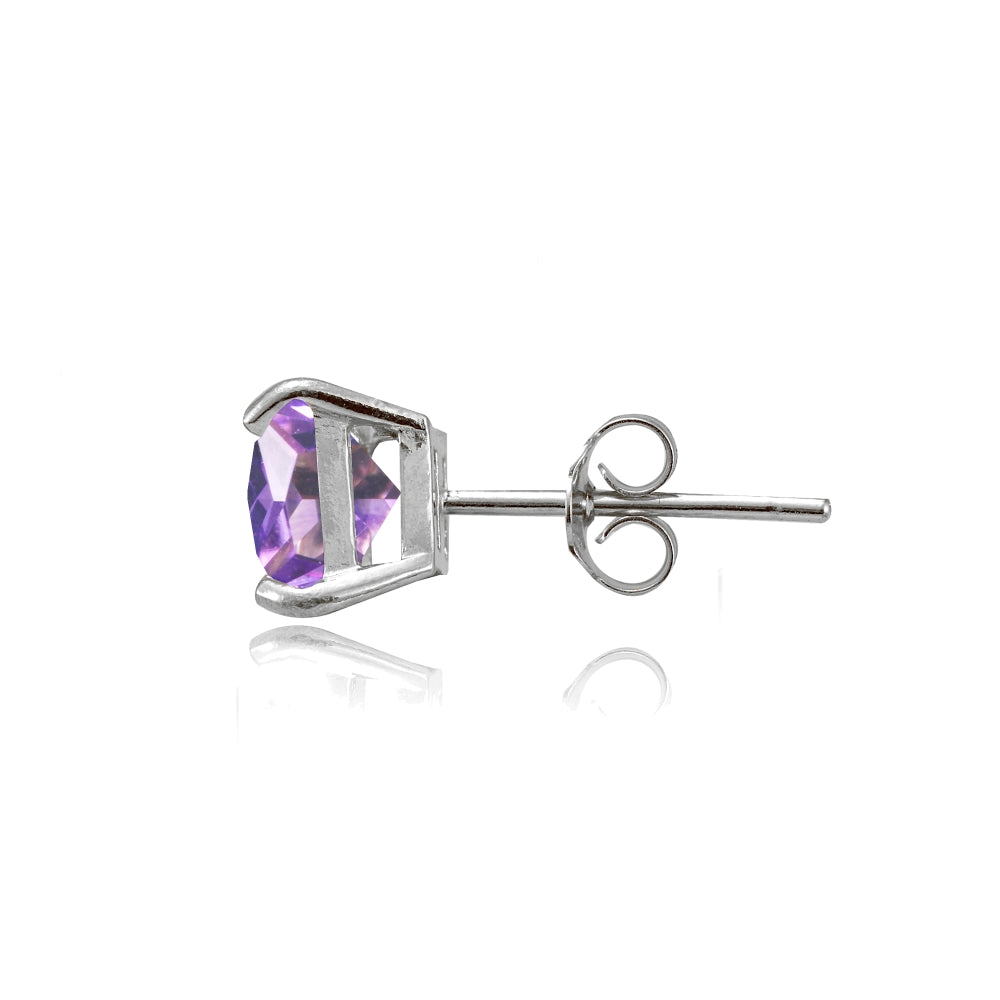 Sterling Silver Created Amethyst 6mm Princess-cut Stud Earrings-2