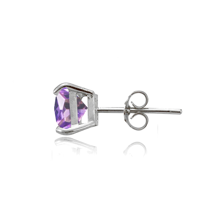 Sterling Silver Created Amethyst 6mm Princess-cut Stud Earrings